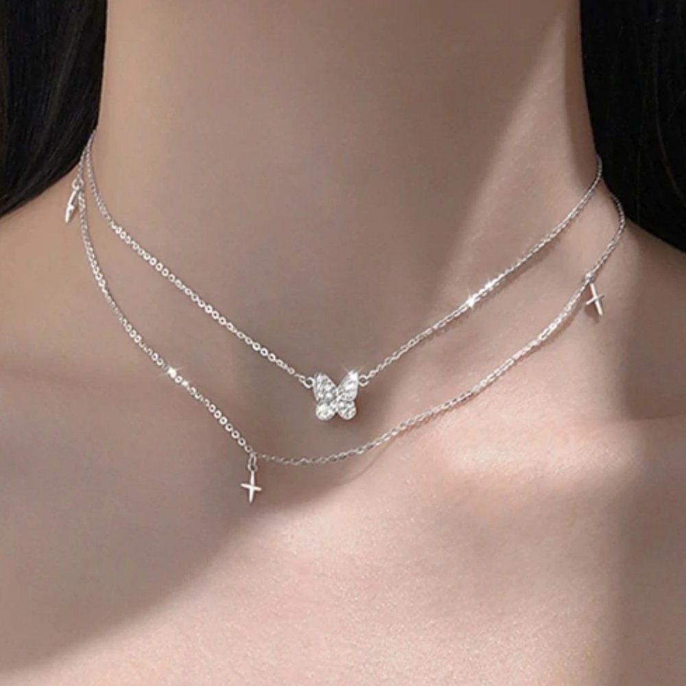 *NEW 925 Sterling Silver Butterfly Cross Necklace